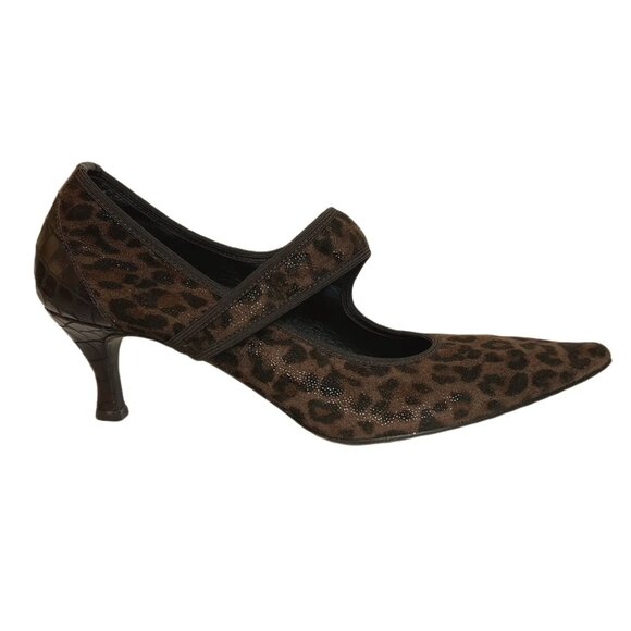 Donald J Pliner Edna Brown Leopard Print Pointed Toe Heels - Picture 1 of 7